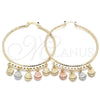 Oro Laminado Large Hoop, Gold Filled Style Shell Design, Diamond Cutting Finish, Tricolor, 02.380.0018.50