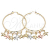 Oro Laminado Large Hoop, Gold Filled Style Star Design, Diamond Cutting Finish, Tricolor, 02.380.0019.50