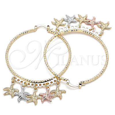 Gold Filled Hoop Earrings — Large Hoop Star Design Diamond Cutting Tricolor 02. for wholesale, main product view