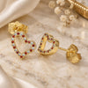 Oro Laminado Stud Earring, Gold Filled Style Heart Design, with Garnet and White Micro Pave, Polished, Golden Finish, 02.156.0494.1