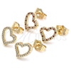 Oro Laminado Stud Earring, Gold Filled Style Heart Design, with Garnet and White Micro Pave, Polished, Golden Finish, 02.156.0494.1