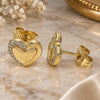 Oro Laminado Stud Earring, Gold Filled Style Heart Design, with White Micro Pave, Polished, Golden Finish, 02.156.0495