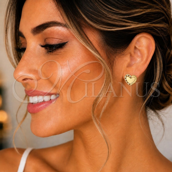 Gold Filled Ring — Stud Earring Heart Design with Garnet and White — main product view — SKU 139770 | Oro Laminado anillo — Stud Earring corazón diseño with Garnet and blanco — SKU 139770