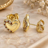 Oro Laminado Stud Earring, Gold Filled Style Heart Design, with Garnet and White Micro Pave, Polished, Golden Finish, 02.156.0495.1