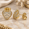Oro Laminado Stud Earring, Gold Filled Style Heart Design, with White Micro Pave, Polished, Golden Finish, 02.156.0496