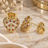 Oro Laminado Stud Earring, Gold Filled Style Heart Design, with Garnet and White Micro Pave, Polished, Golden Finish, 02.156.0496.1