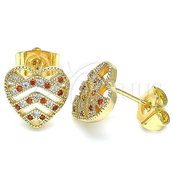 Gold Filled Ring — Stud Earring Heart Design with Garnet and White — alternate product view — SKU 139775 | Oro Laminado anillo — Stud Earring corazón diseño with Garnet and blanco — SKU 139775
