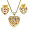 Oro Laminado Earring and Pendant Adult Set, Gold Filled Style Heart Design, with Garnet and White Micro Pave, Polished, Golden Finish, 10.156.0299.1