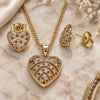 Oro Laminado Earring and Pendant Adult Set, Gold Filled Style Heart Design, with Garnet and White Micro Pave, Polished, Golden Finish, 10.156.0299.1