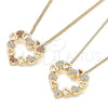 Oro Laminado Pendant Necklace, Gold Filled Style Heart Design, with Garnet and White Micro Pave, Polished, Golden Finish, 04.156.0357.1.20 (02 MM Thickness, 20 Inches Length)