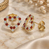 Oro Laminado Stud Earring, Gold Filled Style Heart Design, with Garnet and White Micro Pave, Polished, Golden Finish, 02.156.0499.1