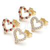 Oro Laminado Stud Earring, Gold Filled Style Heart Design, with Garnet and White Micro Pave, Polished, Golden Finish, 02.156.0499.1