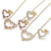 Oro Laminado Earring and Pendant Adult Set, Gold Filled Style Heart Design, with Garnet and White Micro Pave, Polished, Golden Finish, 10.156.0302.1