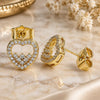 Oro Laminado Stud Earring, Gold Filled Style Heart Design, with White Micro Pave, Polished, Golden Finish, 02.156.0500
