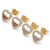 Oro Laminado Stud Earring, Gold Filled Style Heart Design, with White Micro Pave, Polished, Golden Finish, 02.156.0500