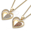 Oro Laminado Pendant Necklace, Gold Filled Style Heart Design, with Garnet and White Micro Pave, Polished, Golden Finish, 04.156.0360.1.20 (02 MM Thickness, 20 Inches Length)