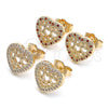 Oro Laminado Stud Earring, Gold Filled Style Heart Design, with White Micro Pave, Polished, Golden Finish, 02.156.0502