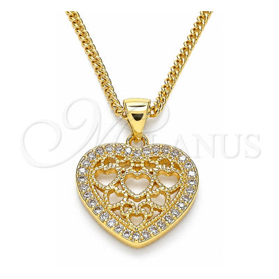 Oro Laminado Pendant Necklace, Gold Filled Style Heart Design, with White Micro Pave, Polished, Golden Finish, 04.156.0362.20 (02 MM Thickness, 20 Inches Length)