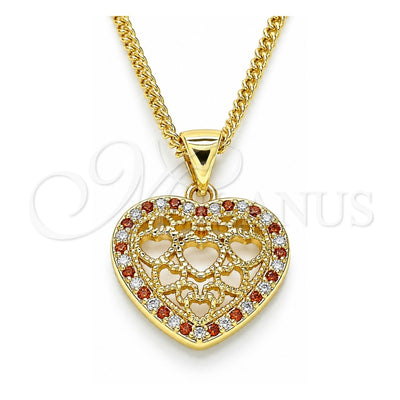 Oro Laminado Pendant Necklace, Gold Filled Style Heart Design, with Garnet and White Micro Pave, Polished, Golden Finish, 04.156.0362.1.20 (02 MM Thickness, 20 Inches Length)