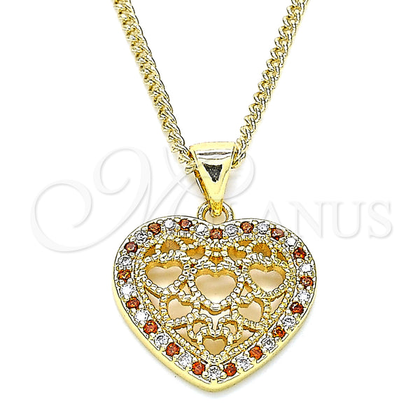 Gold Filled Necklace — Pendant Necklace Heart Design with Garnet and White — main product view — SKU 139813 | Oro Laminado collar — Pendant Necklace corazón diseño with Garnet and blanco — SKU 139813