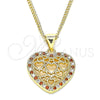 Oro Laminado Pendant Necklace, Gold Filled Style Heart Design, with Garnet and White Micro Pave, Polished, Golden Finish, 04.156.0362.1.20 (02 MM Thickness, 20 Inches Length)