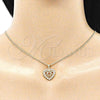 Oro Laminado Earring and Pendant Adult Set, Gold Filled Style Heart Design, with Garnet and White Micro Pave, Polished, Golden Finish, 10.156.0306.1