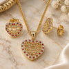 Oro Laminado Earring and Pendant Adult Set, Gold Filled Style Heart Design, with Garnet and White Micro Pave, Polished, Golden Finish, 10.156.0306.1