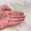 Oro Laminado Stud Earring, Gold Filled Style Heart Design, with White Cubic Zirconia, Polished, Golden Finish, 02.156.0503