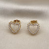 Oro Laminado Stud Earring, Gold Filled Style Heart Design, with White Cubic Zirconia, Polished, Golden Finish, 02.156.0503