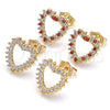 Oro Laminado Stud Earring, Gold Filled Style Heart Design, with White Cubic Zirconia, Polished, Golden Finish, 02.156.0503