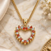 Oro Laminado Pendant Necklace, Gold Filled Style Heart Design, with Garnet and White Cubic Zirconia, Polished, Golden Finish, 04.156.0363.1.20 (02 MM Thickness, 20 Inches Length)