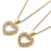 Oro Laminado Pendant Necklace, Gold Filled Style Heart Design, with Garnet and White Cubic Zirconia, Polished, Golden Finish, 04.156.0363.1.20 (02 MM Thickness, 20 Inches Length)