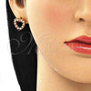 Oro Laminado Earring and Pendant Adult Set, Gold Filled Style Heart Design, with Garnet and White Cubic Zirconia, Polished, Golden Finish, 10.156.0307.1