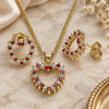 Oro Laminado Earring and Pendant Adult Set, Gold Filled Style Heart Design, with Garnet and White Cubic Zirconia, Polished, Golden Finish, 10.156.0307.1