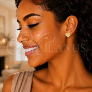 Gold Filled Ring — Stud Earring Heart and Love Design with White — main product view — SKU 139822 | Oro Laminado anillo — Stud Earring corazón and Love diseño with blanco — SKU 139822