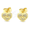 Gold Filled Ring — Stud Earring Heart and Love Design with White — alternate product view — SKU 139822 | Oro Laminado anillo — Stud Earring corazón and Love diseño with blanco — SKU 139822