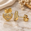Oro Laminado Stud Earring, Gold Filled Style Heart and Love Design, with White Micro Pave, Polished, Golden Finish, 02.156.0504