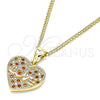 Oro Laminado Pendant Necklace, Gold Filled Style Heart and Love Design, with Garnet and White Micro Pave, Polished, Golden Finish, 04.156.0364.1.20 (02 MM Thickness, 20 Inches Length)