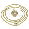 Oro Laminado Pendant Necklace, Gold Filled Style Heart and Love Design, with Garnet and White Micro Pave, Polished, Golden Finish, 04.156.0364.1.20 (02 MM Thickness, 20 Inches Length)