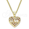 Oro Laminado Pendant Necklace, Gold Filled Style Heart and Love Design, with Garnet and White Micro Pave, Polished, Golden Finish, 04.156.0364.1.20 (02 MM Thickness, 20 Inches Length)