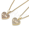 Oro Laminado Pendant Necklace, Gold Filled Style Heart and Love Design, with Garnet and White Micro Pave, Polished, Golden Finish, 04.156.0364.1.20 (02 MM Thickness, 20 Inches Length)