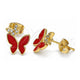 Oro Laminado Stud Earring, Gold Filled Style Butterfly Design, with White Micro Pave, Red Enamel Finish, Golden Finish, 02.213.0178.1