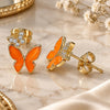 Oro Laminado Stud Earring, Gold Filled Style Butterfly Design, with White Micro Pave, Orange Enamel Finish, Golden Finish, 02.213.0178.2