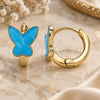 Oro Laminado Huggie Hoop, Gold Filled Style Butterfly Design, Blue Enamel Finish, Golden Finish, 02.213.0181.12