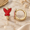 Oro Laminado Huggie Hoop, Gold Filled Style Butterfly Design, Red Enamel Finish, Golden Finish, 02.213.0181.1.12