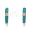 Oro Laminado Huggie Hoop, Gold Filled Style with White Cubic Zirconia, Green Enamel Finish, Golden Finish, 02.213.0182.15