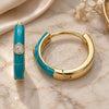 Oro Laminado Huggie Hoop, Gold Filled Style with White Cubic Zirconia, Green Enamel Finish, Golden Finish, 02.213.0182.15