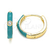 Oro Laminado Huggie Hoop, Gold Filled Style with White Cubic Zirconia, Green Enamel Finish, Golden Finish, 02.213.0182.15