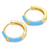 Oro Laminado Huggie Hoop, Gold Filled Style with White Cubic Zirconia, Turquoise Enamel Finish, Golden Finish, 02.213.0182.3.15