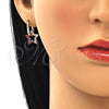 Oro Laminado Huggie Hoop, Gold Filled Style Star Design, with White Micro Pave, Red Enamel Finish, Golden Finish, 02.213.0183.12